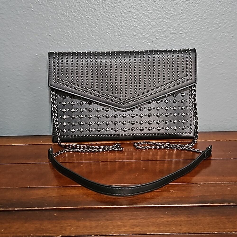 MMS Design Studio Vegan Leather Studded Crossbody Removable Strap. Edgy Trendy